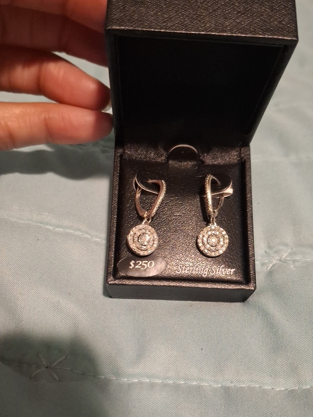 Sterling Silver CZ Drop Earrings - White